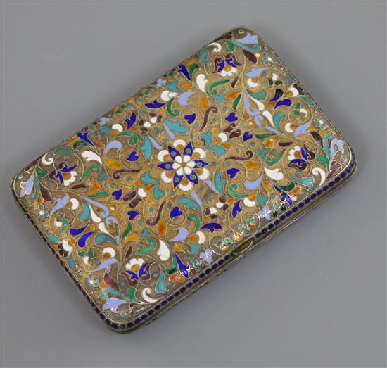 A 20th century Russian 875 silver and polychrome enamel cigarette case, gross 199 grams.